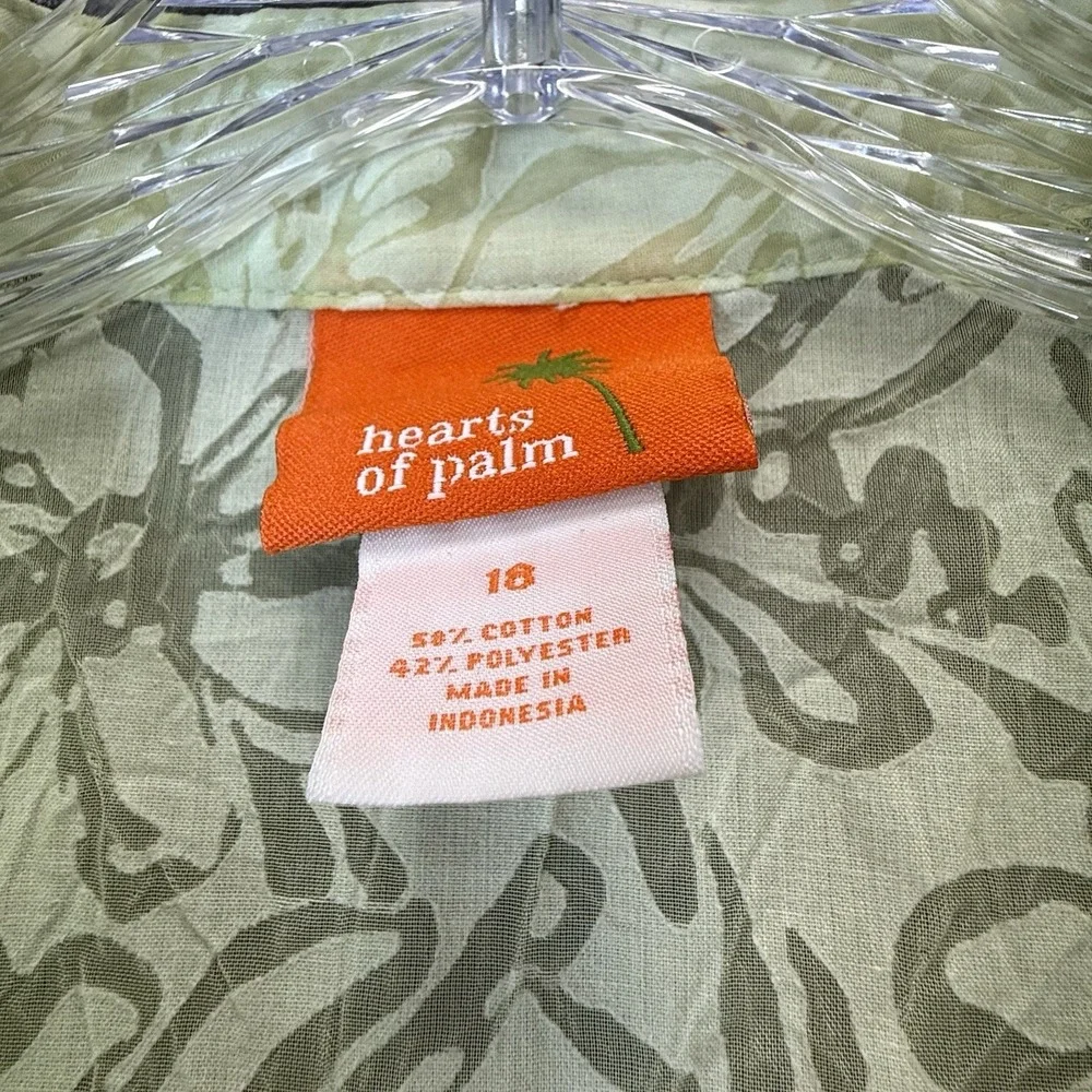 Hearts Of Palm Womens Tunic Top Sz 18 Green Burnout Roll Tab Sleeve Tropical - Picture 5 of 10